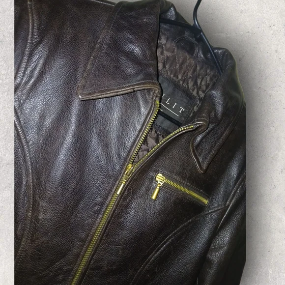 Winlit Dark Brown Women's Leather Jacket Size Medium With Gold Accents - Picture 4 of 14